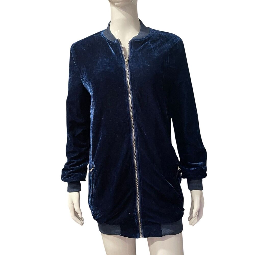 Missguided Zip Jacket Blue Velvet Velour Full Zip Track Jacket Y2K Sz UK:6 US:2